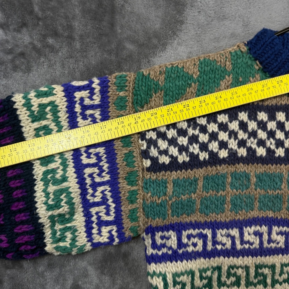 Country Life Sweater Mens L Multi-Color Hand Knit Wool Geometric Fair Isle 8485 - Picture 5 of 7